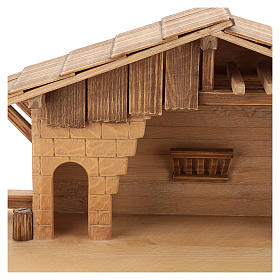 Cottage style nativity stable, multi-patinated Valgardena wood