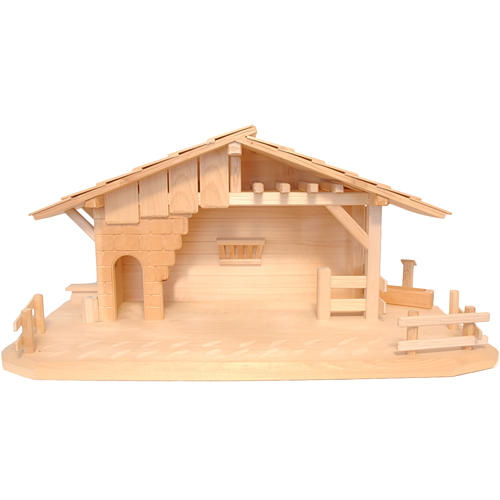 Cottage style nativity stable, natural Valgardena wood 1