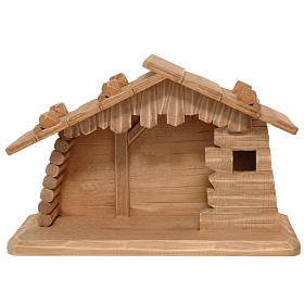 Hütte aus Holz Grödnertal Krippe patiniert 10 cm