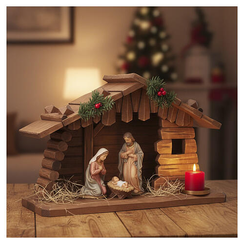 Cabaña madera pesebre Valgardena 10 cm patinada 2