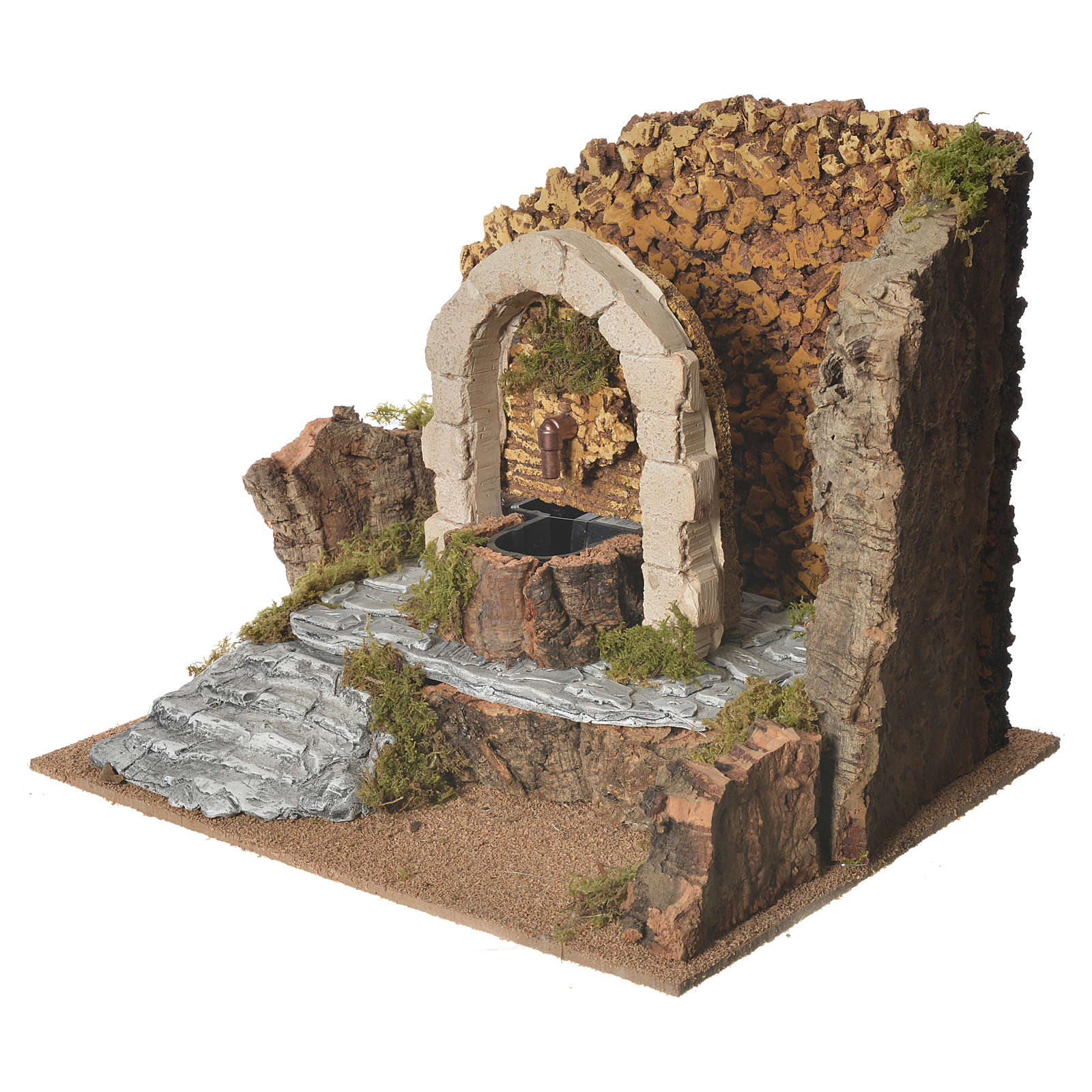 Nativity fountain in plaster with setting in cork 32x24x24cm online
