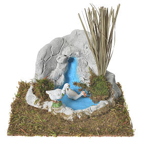 Mosty do szopki, strumyki, płoty: Staw z gipsu z gęsiami 12x15x14