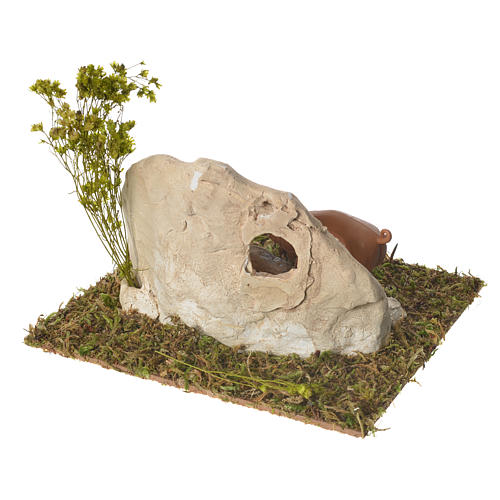 Pigsty in plaster with wooden base for nativities 10x16x13cm 3