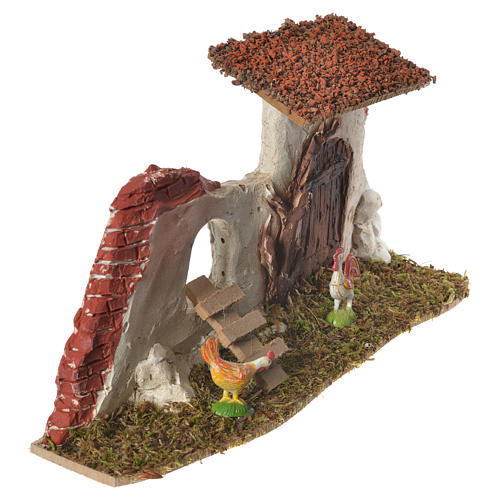 Nativity Scene hen house in plaster on wooden base 17x28x10 2