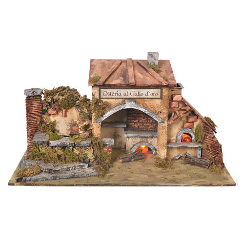 Inn house for nativities with 2 ovens and fountain 27x50x13cm 1