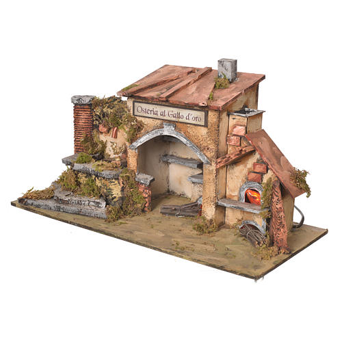 Inn house for nativities with 2 ovens and fountain 27x50x13cm 3