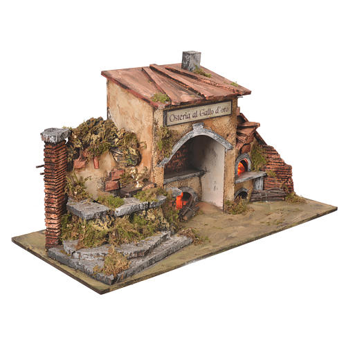 Inn house for nativities with 2 ovens and fountain 27x50x13cm 2