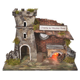Inn house for nativities with flame effect oven 24.5x33x18cm