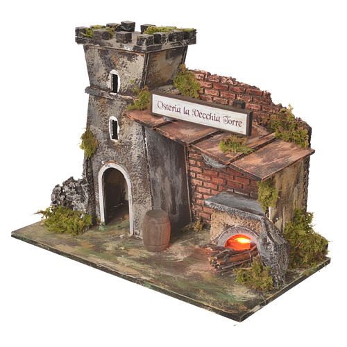 Inn house for nativities with flame effect oven 24.5x33x18cm 6