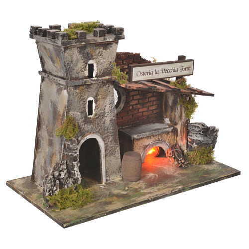 Inn house for nativities with flame effect oven 24.5x33x18cm 7
