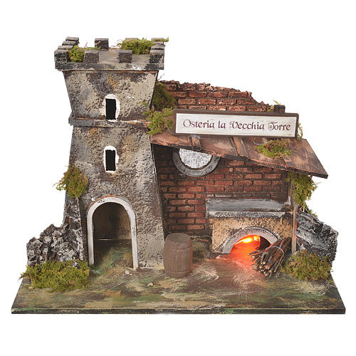 Inn house for nativities with flame effect oven 24.5x33x18cm 1