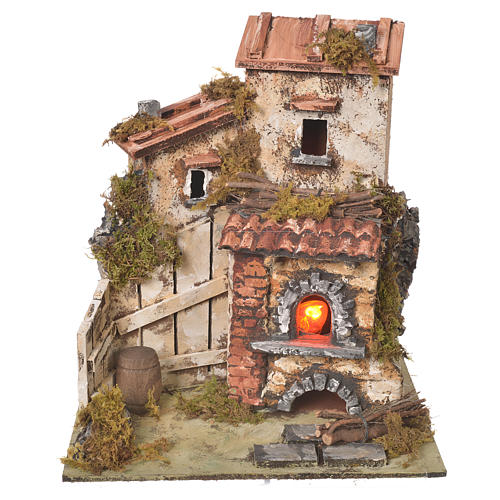 Farmhouse with flame effect oven for nativities 25.5x24x21cm 1