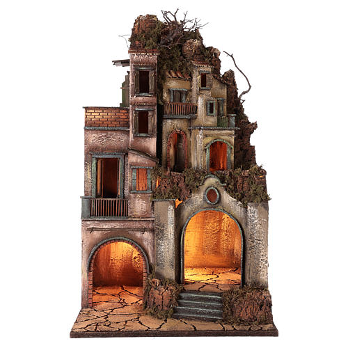 Maison haute illuminée avec grotte 80x50x40 cm crèche napolitaine 1