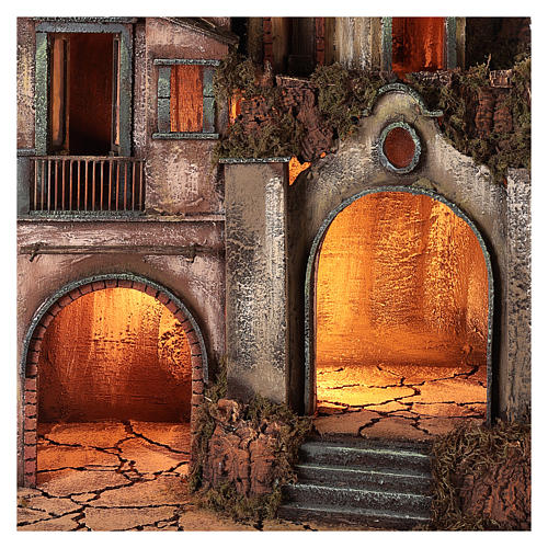 Maison haute illuminée avec grotte 80x50x40 cm crèche napolitaine 2