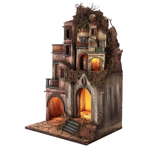 Maison haute illuminée avec grotte 80x50x40 cm crèche napolitaine 3