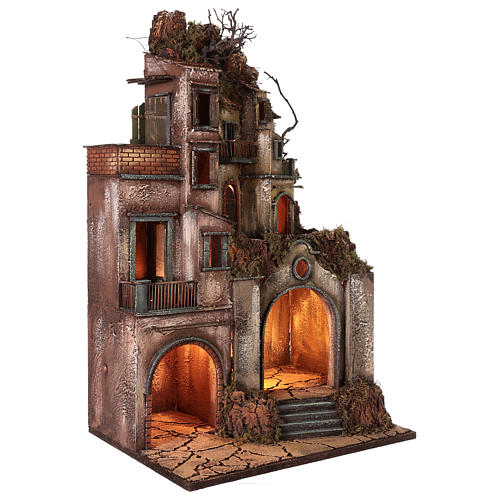 Maison haute illuminée avec grotte 80x50x40 cm crèche napolitaine 4