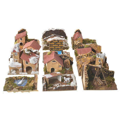 Set of 12 houses with setting for nativities, 6x10x6cm 1