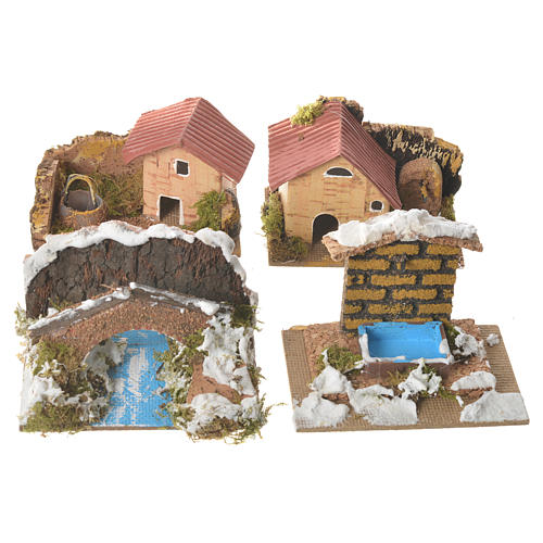 Set of 12 houses with setting for nativities, 6x10x6cm 2