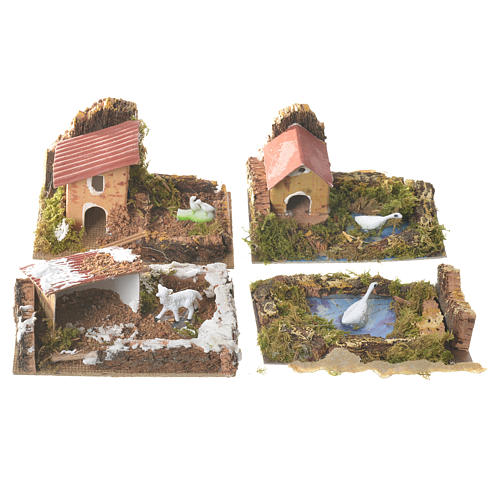 Set of 12 houses with setting for nativities, 6x10x6cm 3
