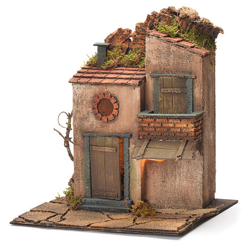 Neapolitan Nativity Village with balcony and roof tiles 30X30X30 cm 3