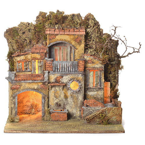 Neapolitan Nativity village with fountain 55x50x35, for 10cm 1