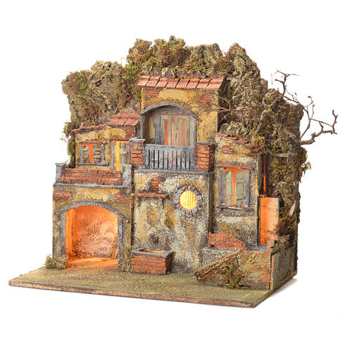 Neapolitan Nativity village with fountain 55x50x35, for 10cm 3