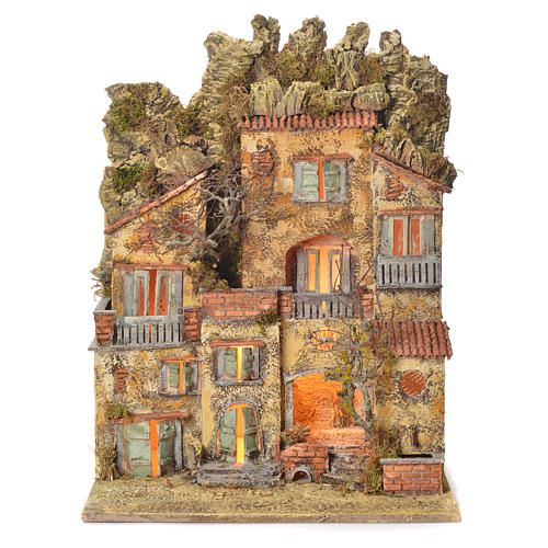 Pueblo presebre napoletano con fuente 65x45x35 cm para figuras de 10 cm. 1