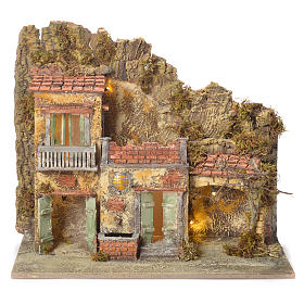 Belén napolitano: Pueblo presebre napoletano con fuente 45x50x30cm para figuras de 8/10 cm