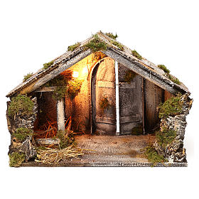 Wooden and straw cabin, Neapolitan Nativity 36x51x29cm