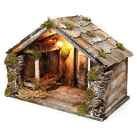 Wooden and straw cabin, Neapolitan Nativity 36x51x29cm