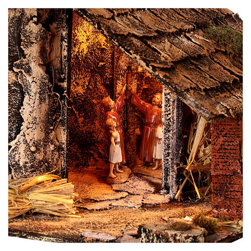 Wooden cabin with mirror, Neapolitan Nativity 30x40x30cm 4
