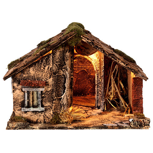 Wooden cabin with mirror, Neapolitan Nativity 30x40x30cm 1