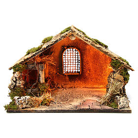 Wooden and straw cabin, Neapolitan Nativity 31x46x29cm