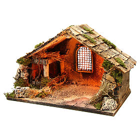 Wooden and straw cabin, Neapolitan Nativity 31x46x29cm