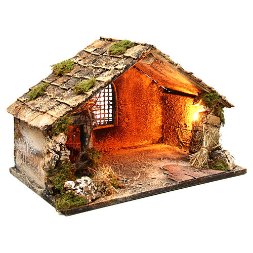 Wooden and straw cabin, Neapolitan Nativity 31x46x29cm 3