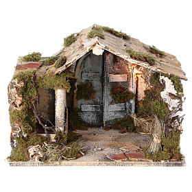 Wooden and straw cabin, Neapolitan Nativity 26x40x29cm