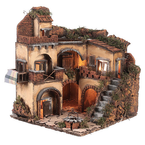 Neapolitan Nativity Village, 1700 style with well 32x35x30cm 3