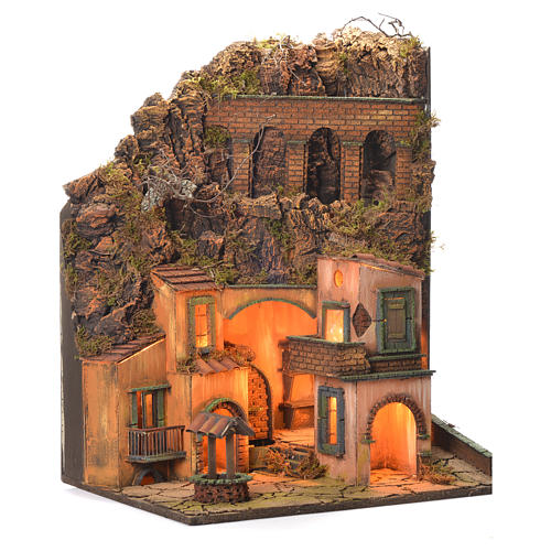 Neapolitan Nativity Village, 1700 style with fountain and well 60x50x42cm 2