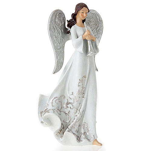 Statues trois Anges avec instruments blanc et argenté 3