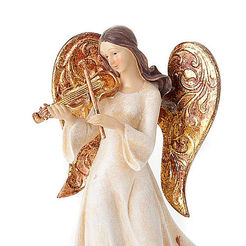 Statues trois Anges avec instruments blanc et doré 2