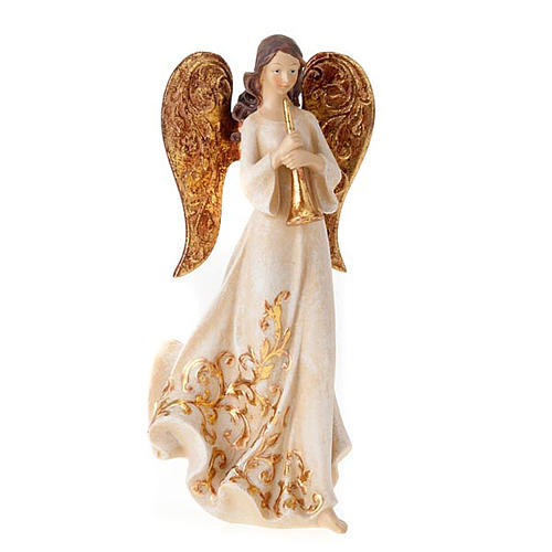 Statues trois Anges avec instruments blanc et doré 4