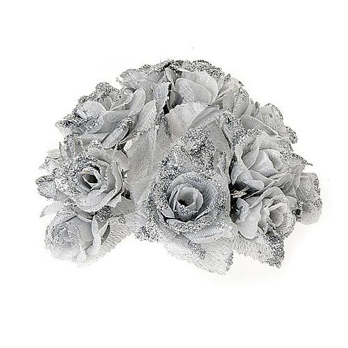 Christmas decoration candle holder ring roses silvery glitter 1