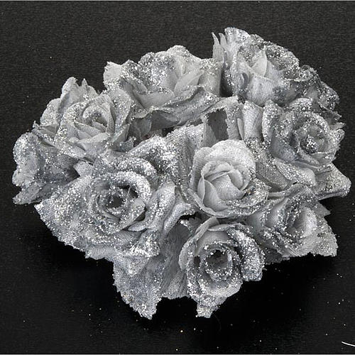 Christmas decoration candle holder ring roses silvery glitter 2