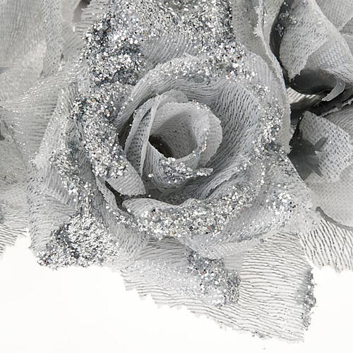Christmas decoration candle holder ring roses silvery glitter 3