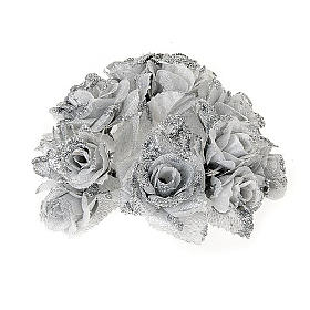 Christmas decoration candle holder ring roses silvery glitter