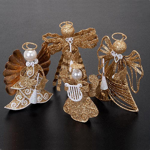 nativity scene, 4-piece glittered angels figurines 4