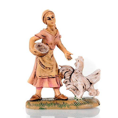 Nativity set accessory, Woman with chicken and basket 8cm 1