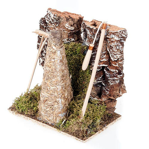 Nativity set accessory, barn with rake and tools 3