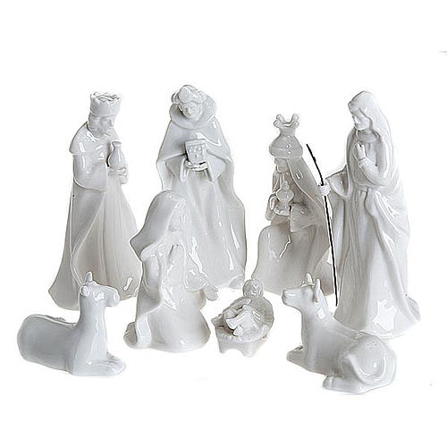 Pesebre cerámica blanca lúcida 8 piezas 21 cm. 1