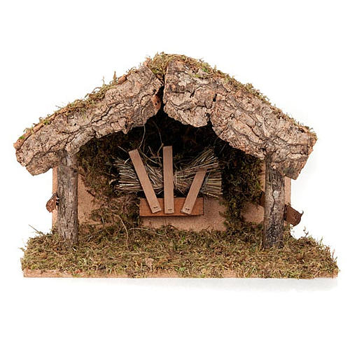 Nativity stable, moss and cork hut with manger 1